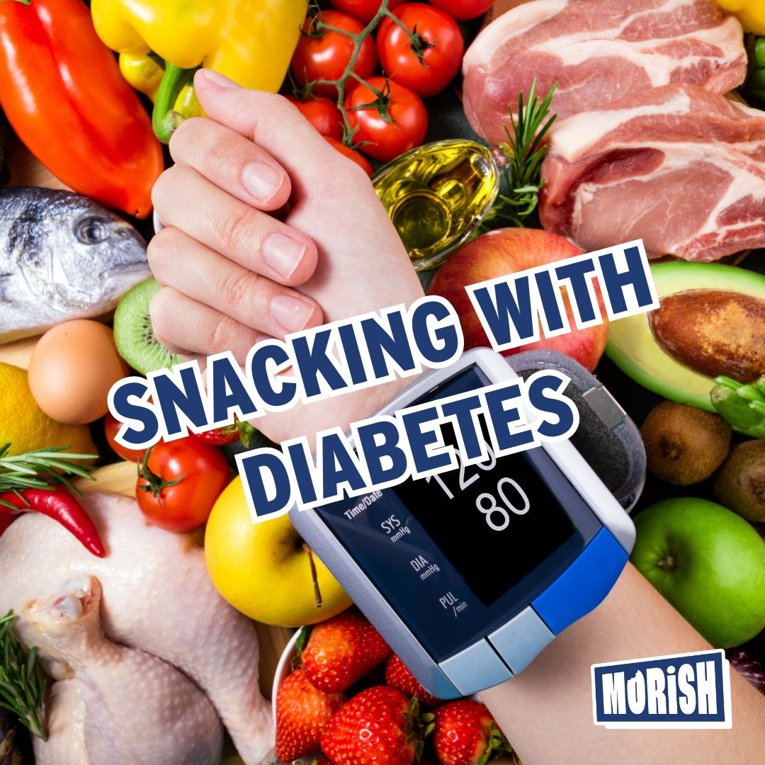 Arm with glucose monitor in front of food | Morish Snacks