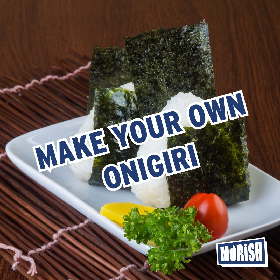 Two onigiris with seaweed on white plate | Morish Snacks