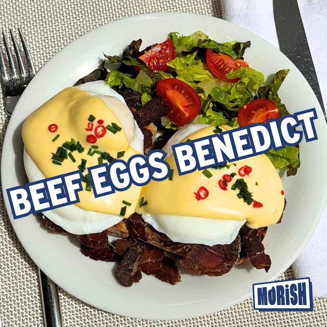 Eggs Benedict with air-dried beef steak | Morish Snacks