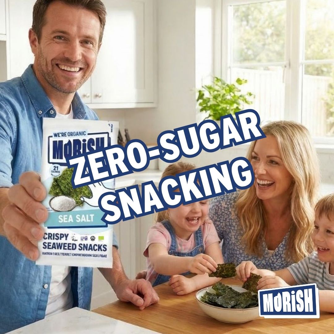 Happy family snacking on crispy seaweed thins | Morish Snacks