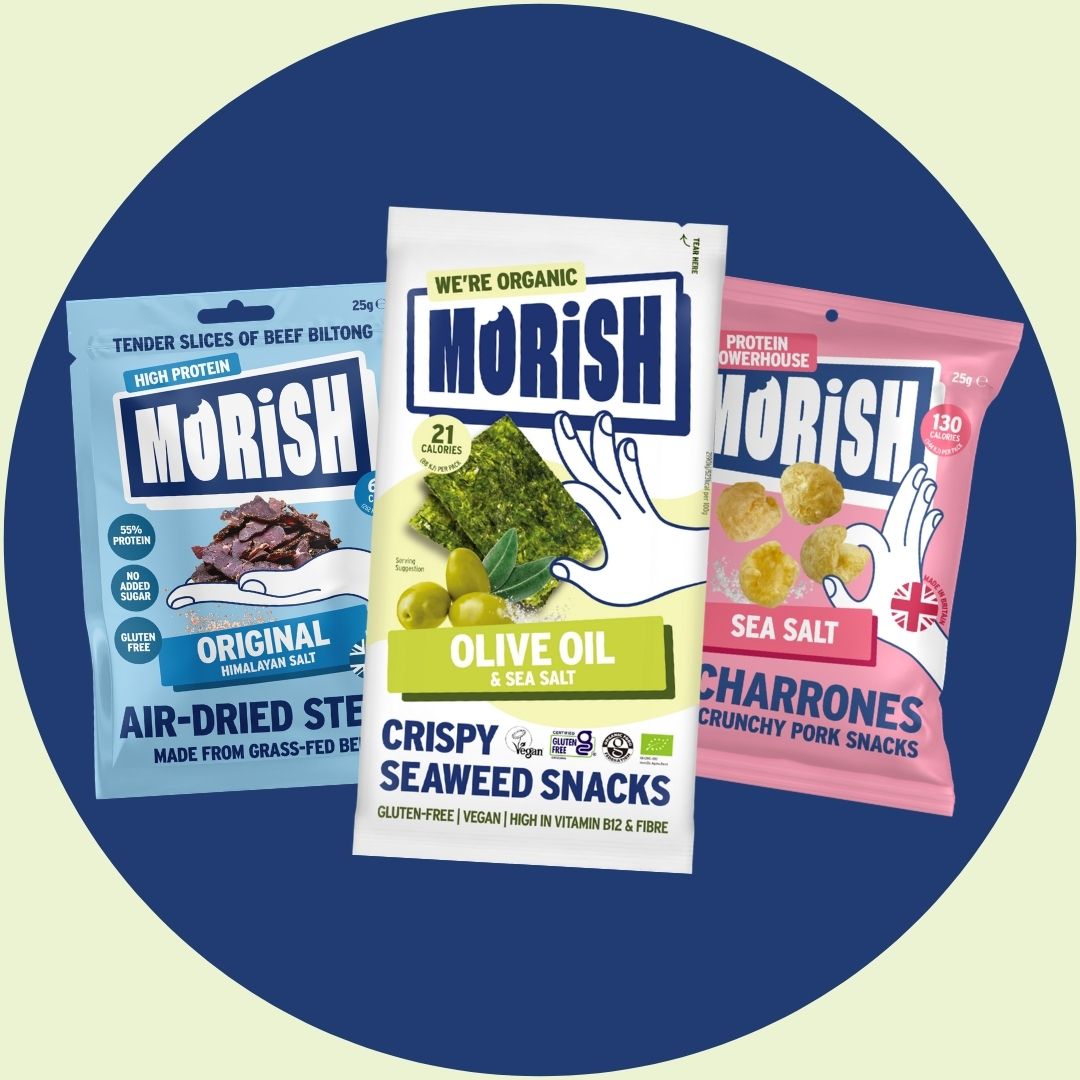 MSG-free snack packs on dark blue background | Morish Snacks