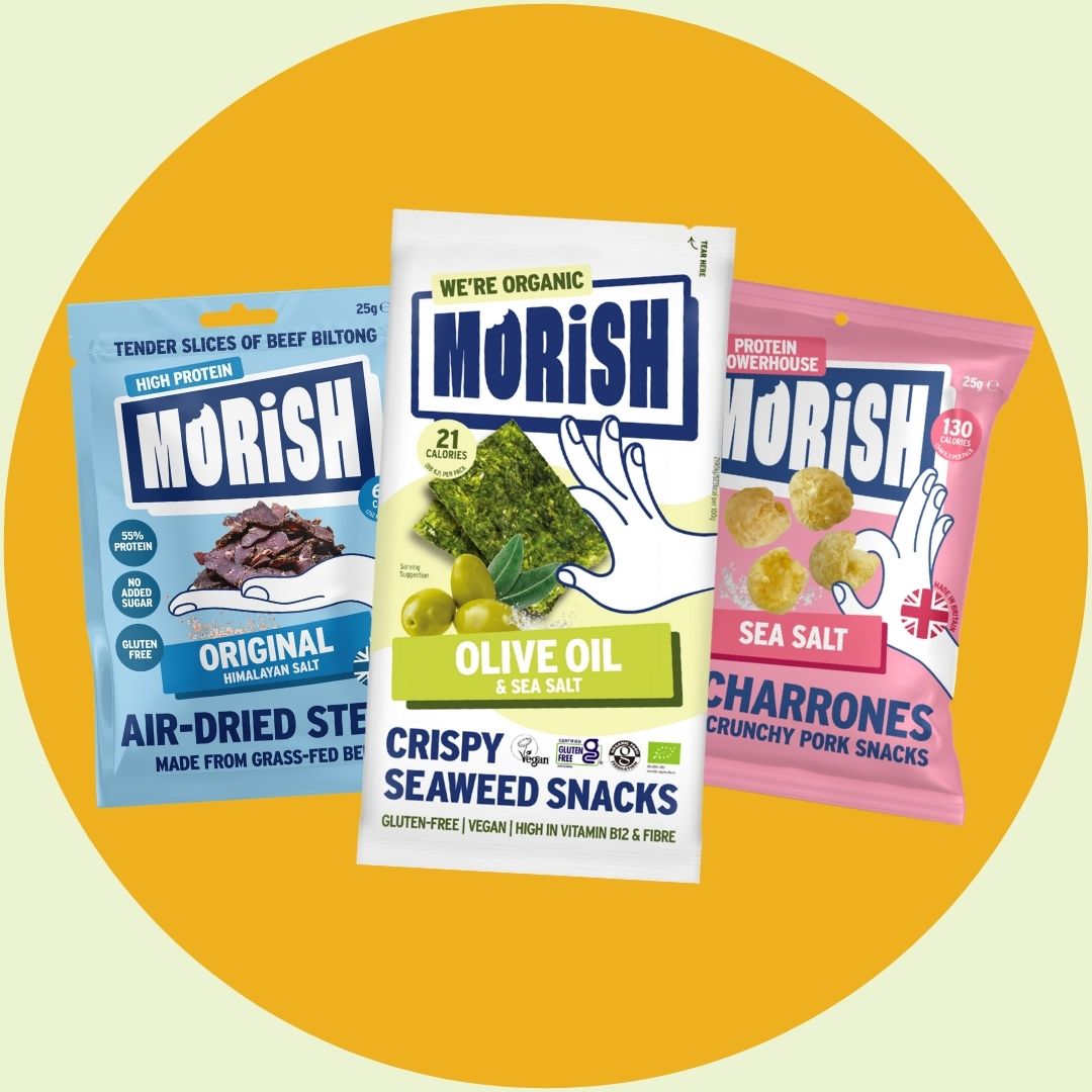 Savoury snack packs on orange background | Morish Snacks