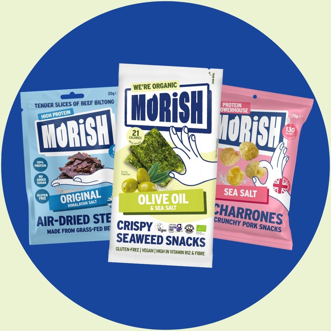 Biohacker snack packs on blue background | Morish Snacks