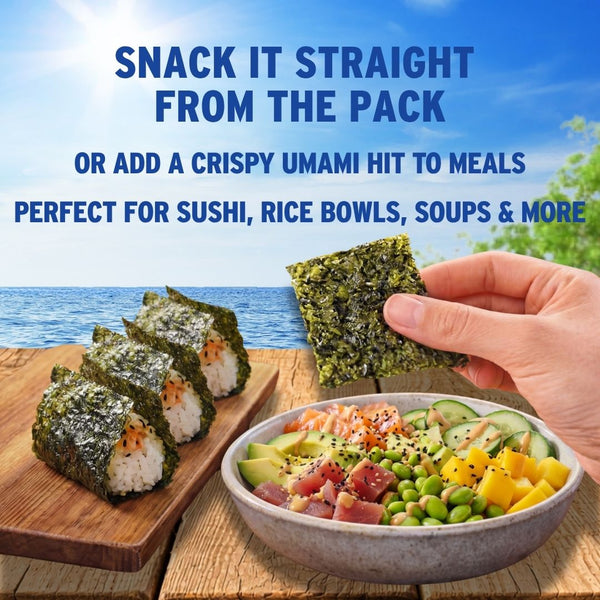 Sushi and poke bowl with organic sea salt seaweed | Morish Snacks