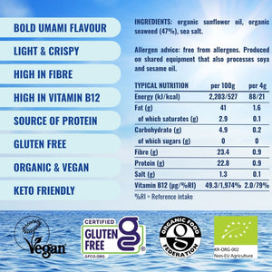 Attributes and nutritionals for organic sea salt seaweed | Morish Snacks
