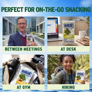 4 images with on-the-go crispy avocado oil seaweed snacks | Morish Snacks