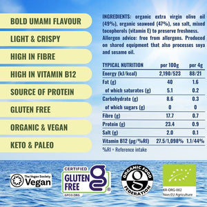 Attributes and nutritionals for organic olive oil seaweed | Morish Snacks