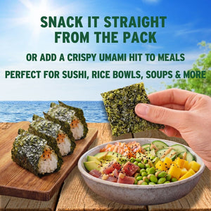 Sushi and poke bowl with crispy avocado oil seaweed | Morish Snacks