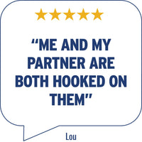 Lou’s customer rating in speech bubble | Morish Snacks
