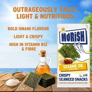 Oil, ingredients and pack with crispy sesame oil seaweed | Morish Snacks