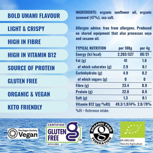 Attributes and nutritionals for organic sea salt seaweed | Morish Snacks