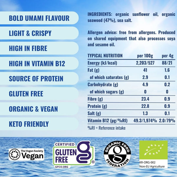 Attributes and nutritionals for organic sea salt seaweed | Morish Snacks