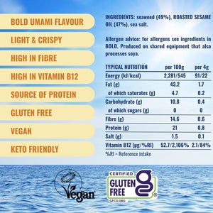 Attributes and nutritionals for crispy sesame oil seaweed | Morish Snacks