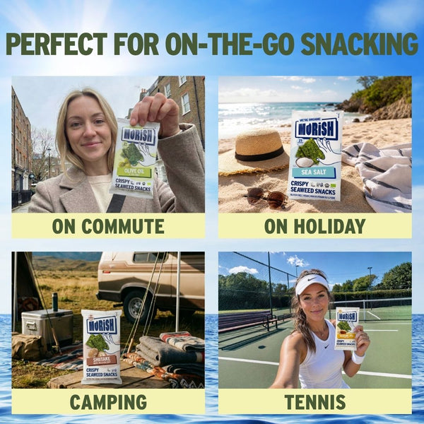 4 images with on-the-go crispy seaweed snacks | Morish Snacks