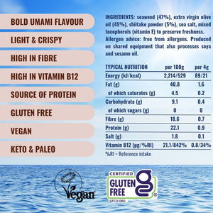 Attributes and nutritionals for crispy shiitake seaweed | Morish Snacks