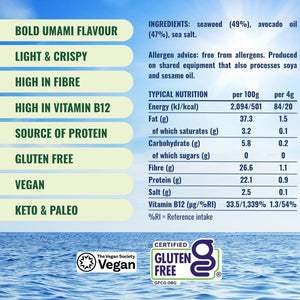 Attributes and nutritionals for crispy avocado oil seaweed | Morish Snacks