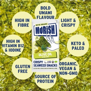 Pack of organic olive oil seaweed with product attributes | Morish Snacks