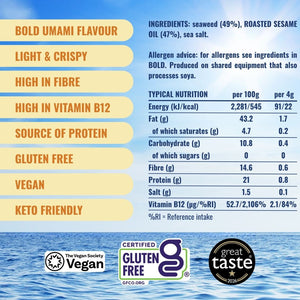Attributes and nutritionals for crispy sesame oil seaweed | Morish Snacks