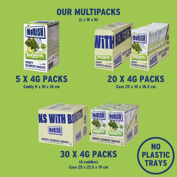 Packaging formats for crispy avocado oil seaweed | Morish Snacks