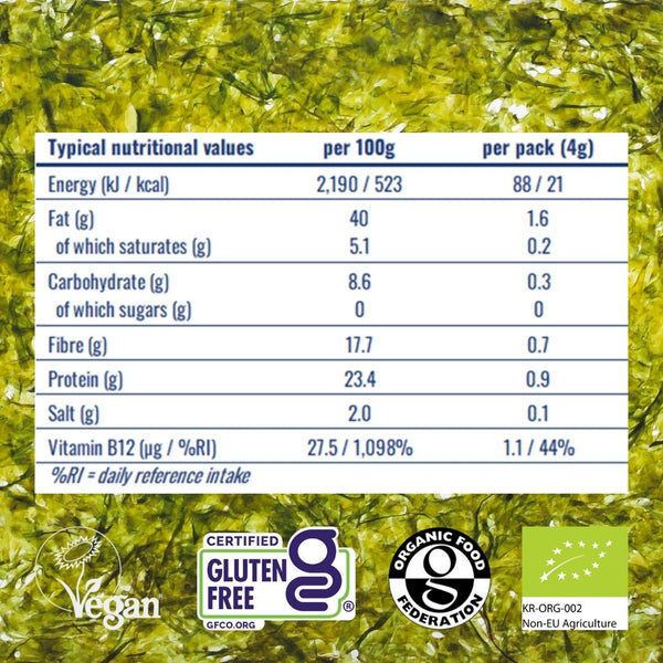 Nutritional table for organic olive oil seaweed | Morish Snacks