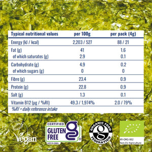Nutritional table for organic sea salt seaweed | Morish Snacks