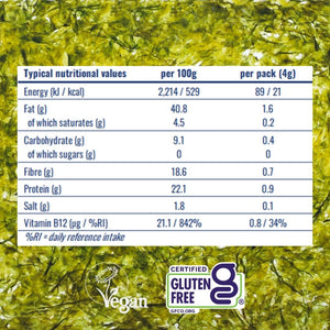 Nutritional table for crispy shiitake seaweed | Morish Snacks