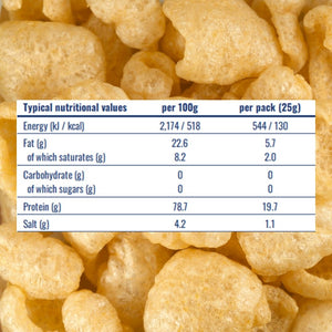 Nutritional table for pork chicharrónes sea salt | Morish Snacks