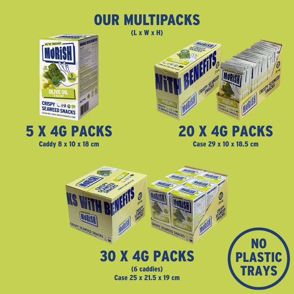 Packaging formats for organic olive oil seaweed | Morish Snacks