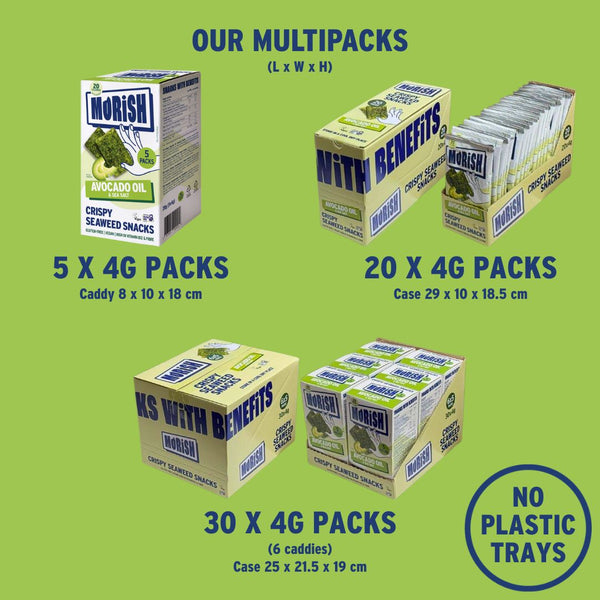 Packaging formats for crispy avocado oil seaweed | Morish Snacks
