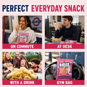 4 images with on-the-go pork chicharrónes sea salt snacks | Morish Snacks