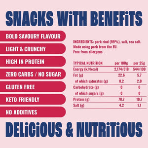 Attributes and nutritionals for pork chicharrónes sea salt | Morish Snacks
