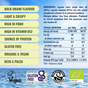 Attributes and nutritionals for organic olive oil seaweed | Morish Snacks