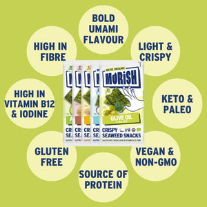 Attributes of crispy seaweed snacks and packs | Morish Snacks