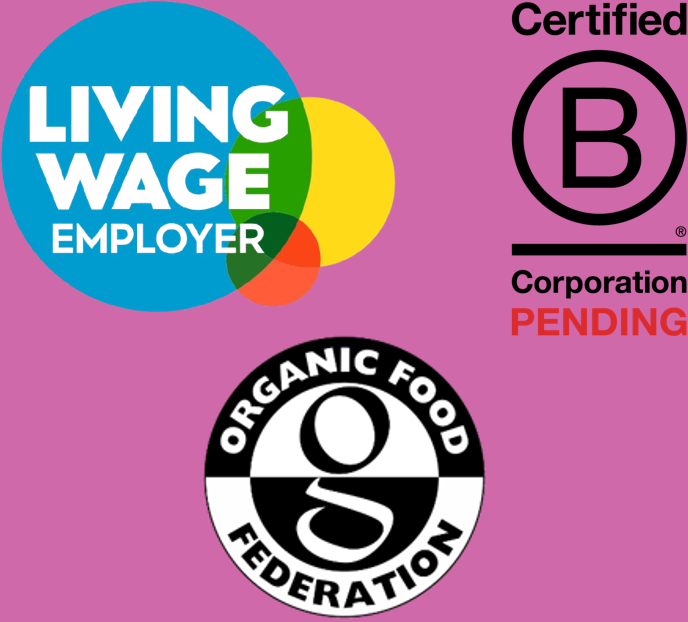 Living Wage, B Corp and Organic Food logos | Morish Snacks