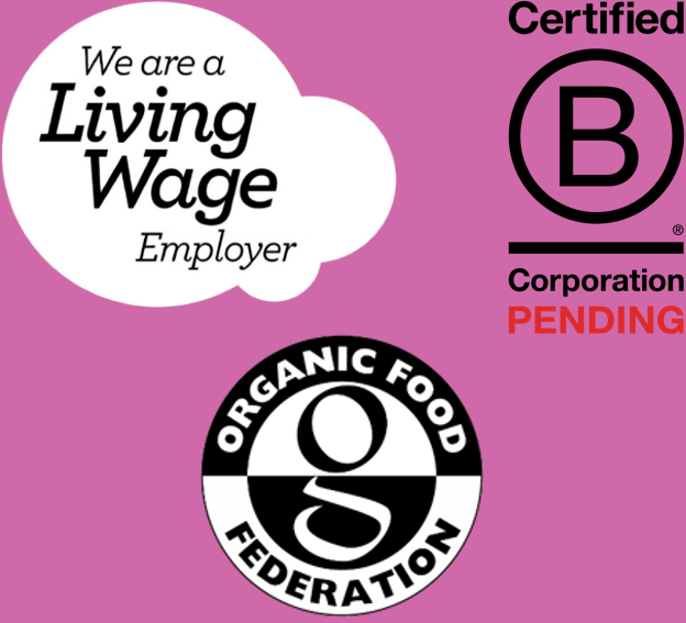 Living Wage, B Corp Pending and OFF marks | Morish Snacks